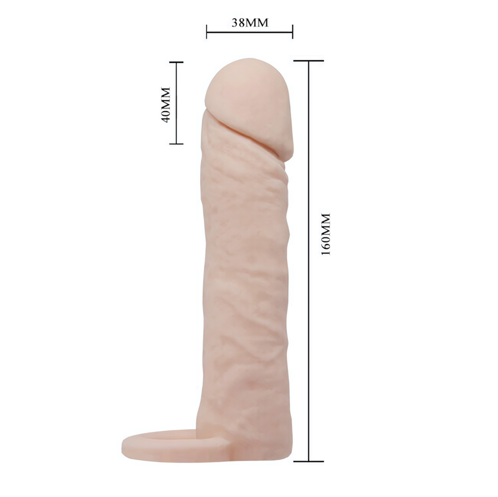 Удлиняющая насадка на пенис с фиксирующим кольцом Penis Sleeve Medium (Цвет: телесный)