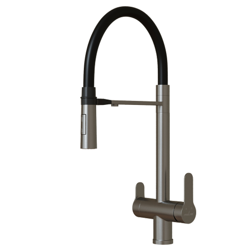 Смеситель для кухни 35k MIXLINE МЛНС-0401/MLSS-0401 ЧЕРНЫЙ гиб.из.магнит,под.к фильтру,п/гайку САТИН