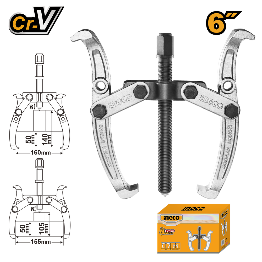 Съемник с двумя захватами INGCO HGP08026 INDUSTRIAL 6"