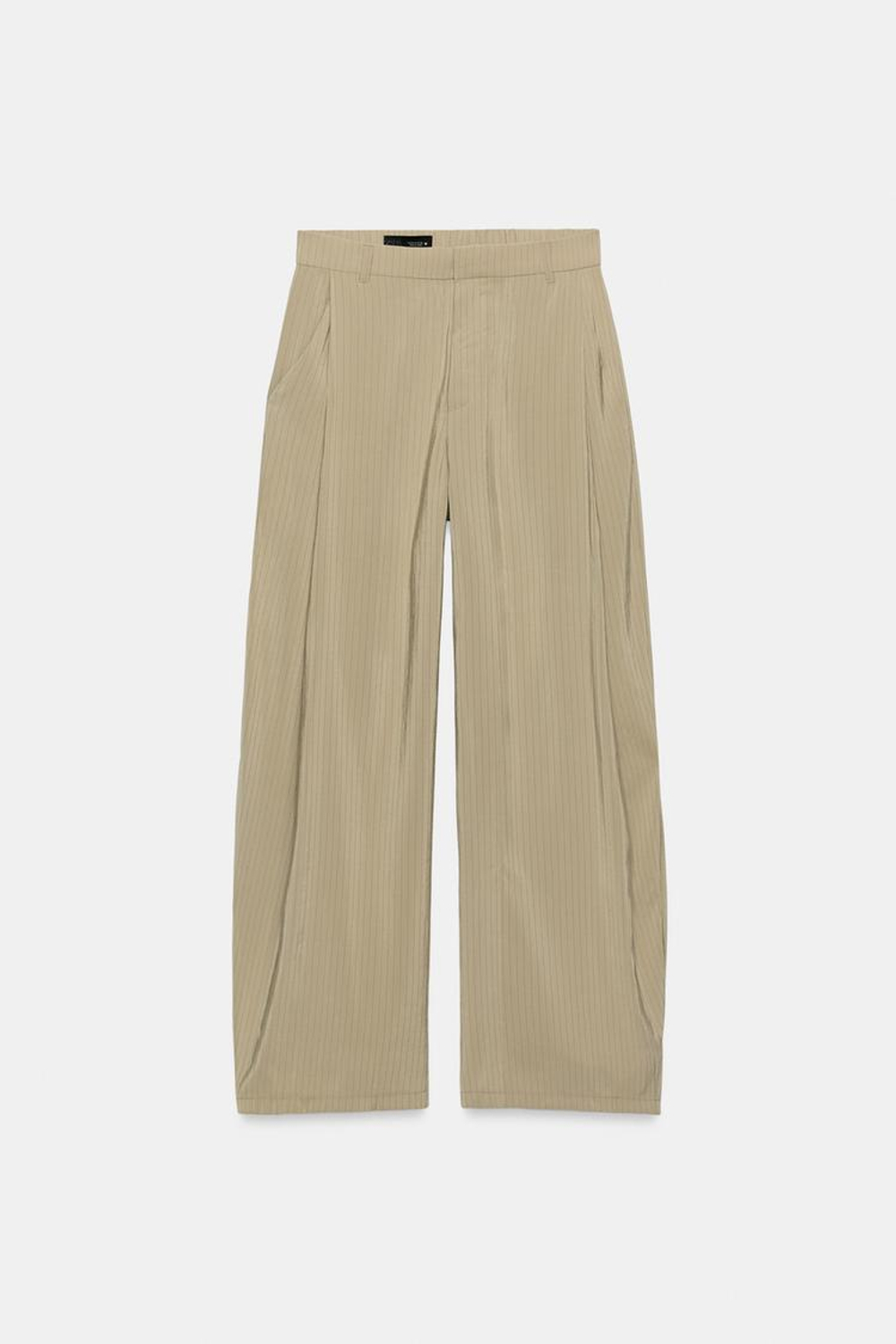 ZARA СТРУЯЩИЕСЯ БРЮКИ В ПОЛОСКУ СО СКЛАДКАМИ, ЗЕЛЕНЫЙ/СЕРЫЙ
