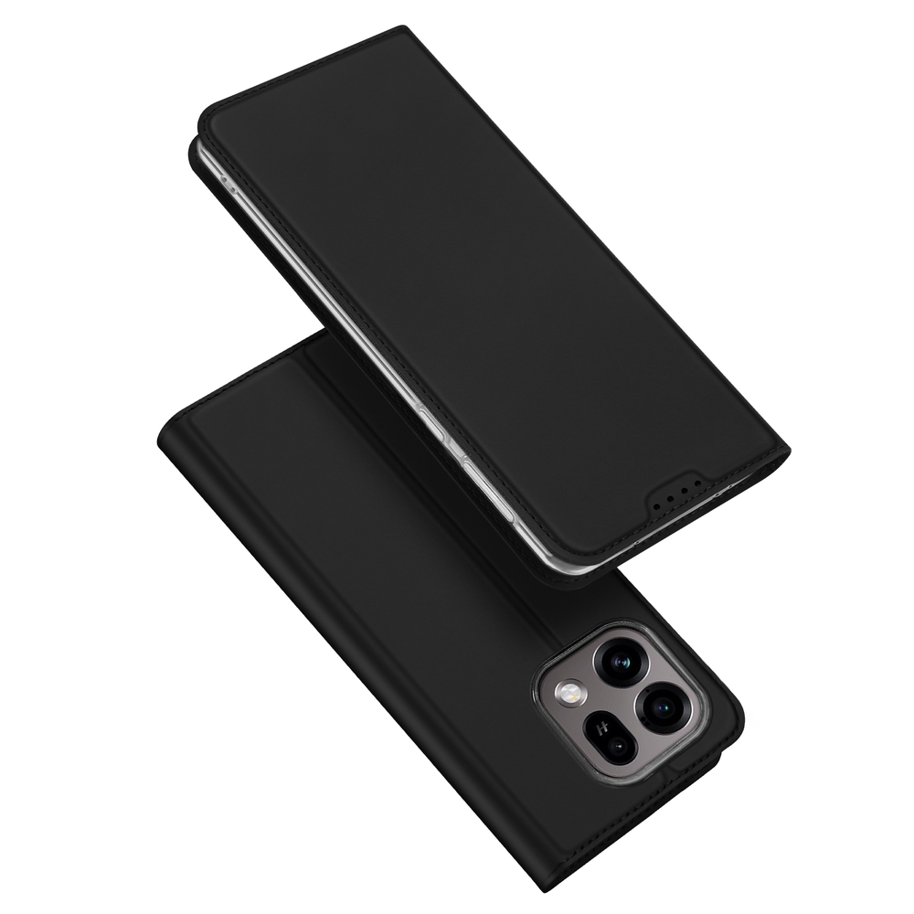 Чехол книжка из кожи черного цвета для OPPO Find X9 и X9s, серия Skin Pro Series от Dux Ducis