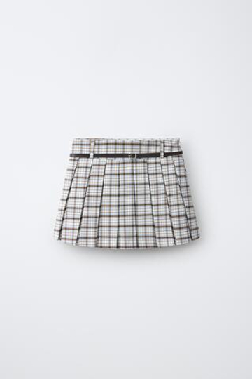 ZARA ЮБКА В СКЛАДКУ В КЛЕТКУ, ЭКРЮ/СИНИЙ