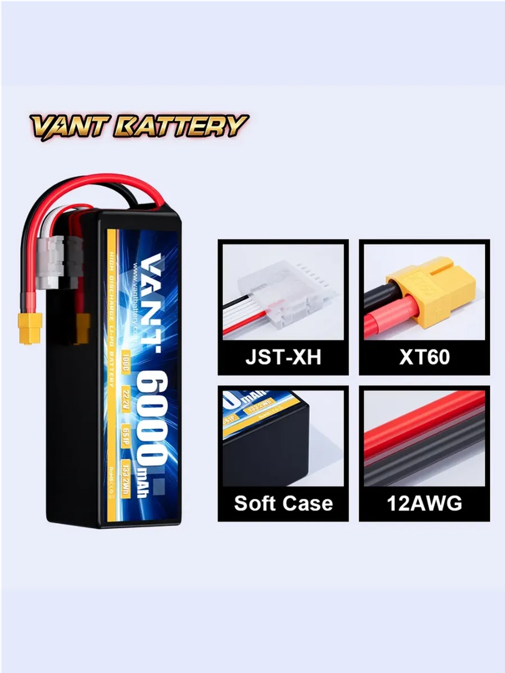 Аккумулятор для квадрокоптера FPV LiPo 6S 6000mah 100C XT60