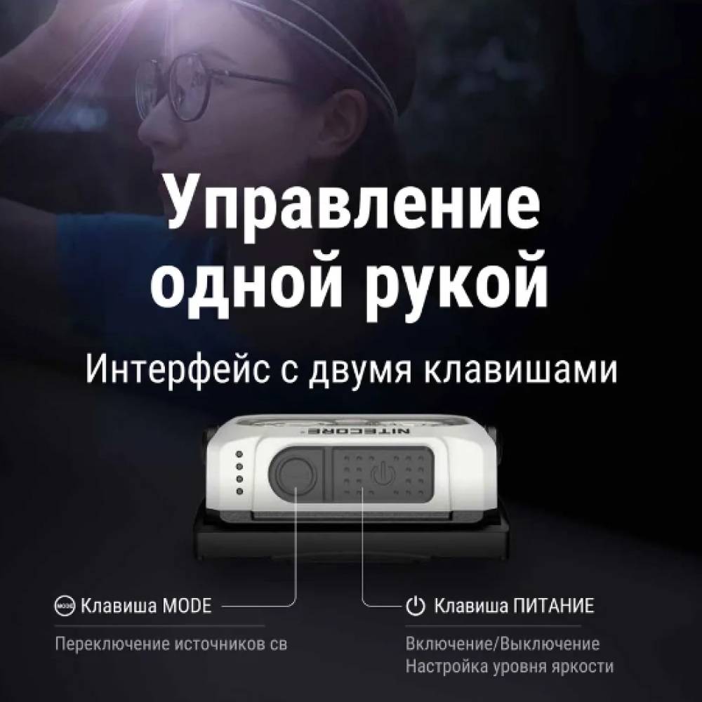 Фонарь налобный Nitecore NU21 360 люмен сверхлегкий 44г дальность 58м