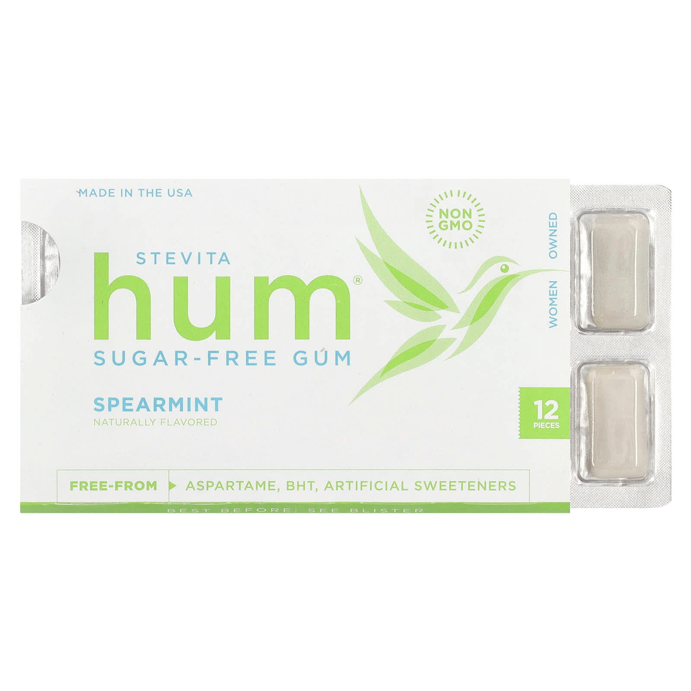Stevita Naturals, Hum®, жевательная резинка без сахара, мята, 12 шт.