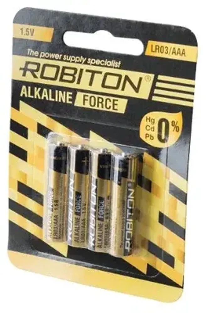 Батарейка щелочная AAA(LR03) Robiton "FORCE", увеличенная ёмкость (4 шт.)