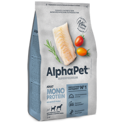 Сухой корм ALPHAPET Monoprotein Superpremium для взрослых собак средних и крупных пород из белой рыбы - 2 кг