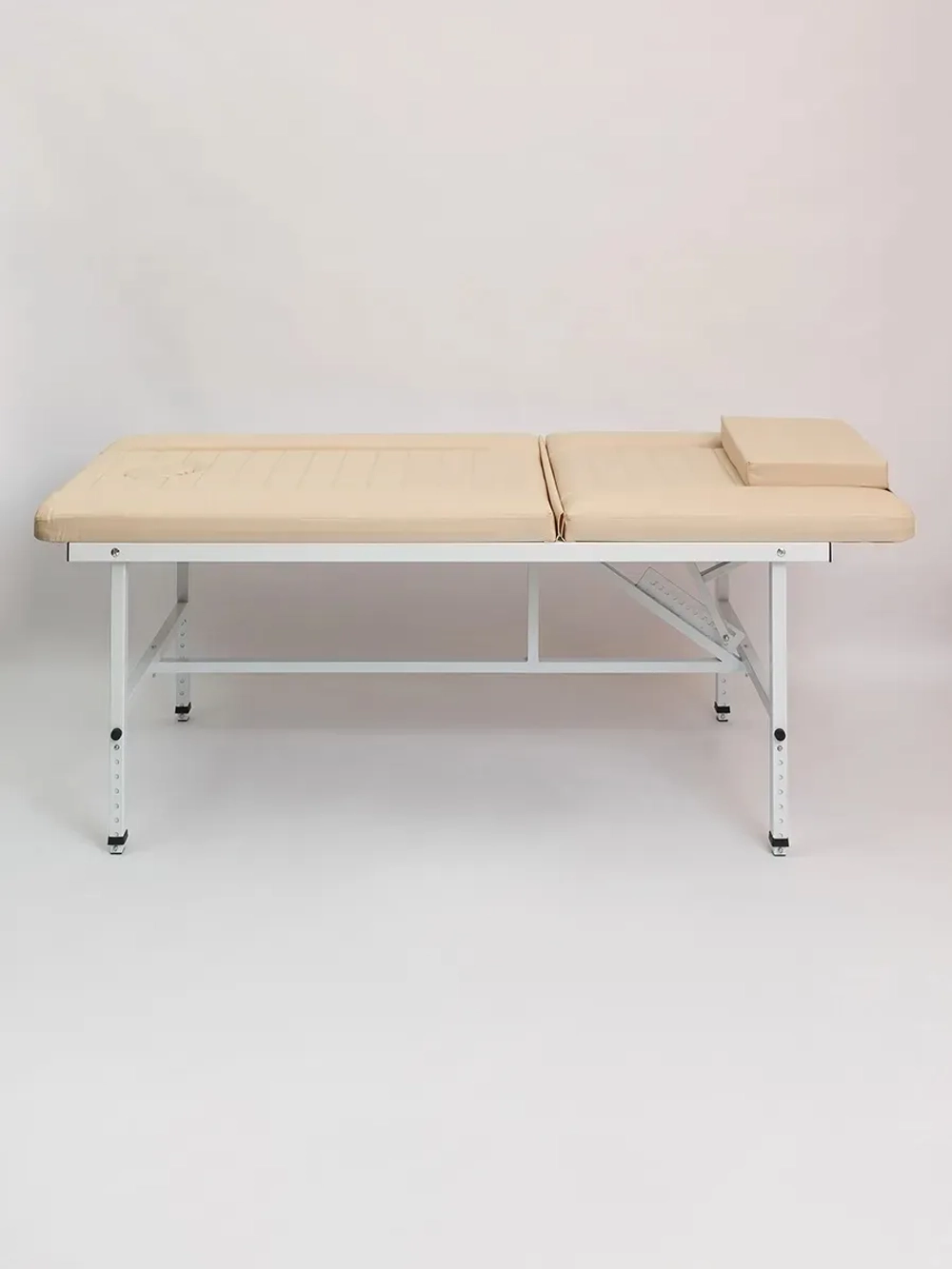 Кушетка стационарная массажная с прошивкой премиум Экокожа Lira Eco cream Masscomplekt 190/70 с регулировкой высоты от производителя с доставкой по России курьером до адреса