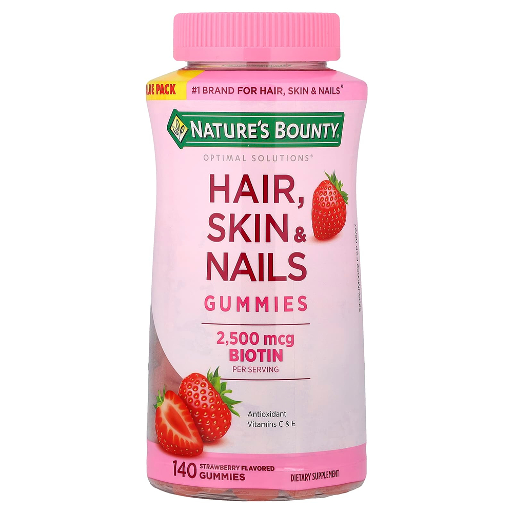 Nature's Bounty, Optimal Solutions®, жевательные таблетки для здоровья волос, кожи и ногтей, со вкусом клубники, 140 жевательных таблеток