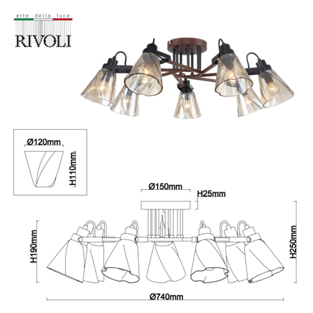 Люстра Rivoli Clarissa 5098-307 7 х Е14 40 Вт лофт - кантри | Rivoli