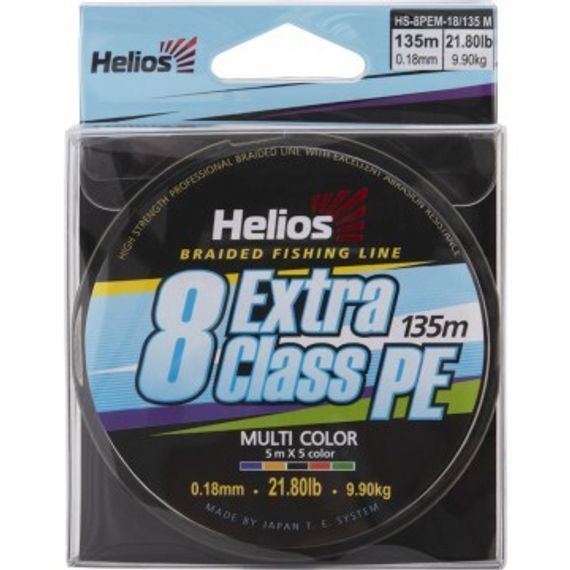 Шнур плетеный Helios EXTRA CLASS 8 PE BRAID Multicolor 0,18mm/135 (HS-8PEM-18/135 M)