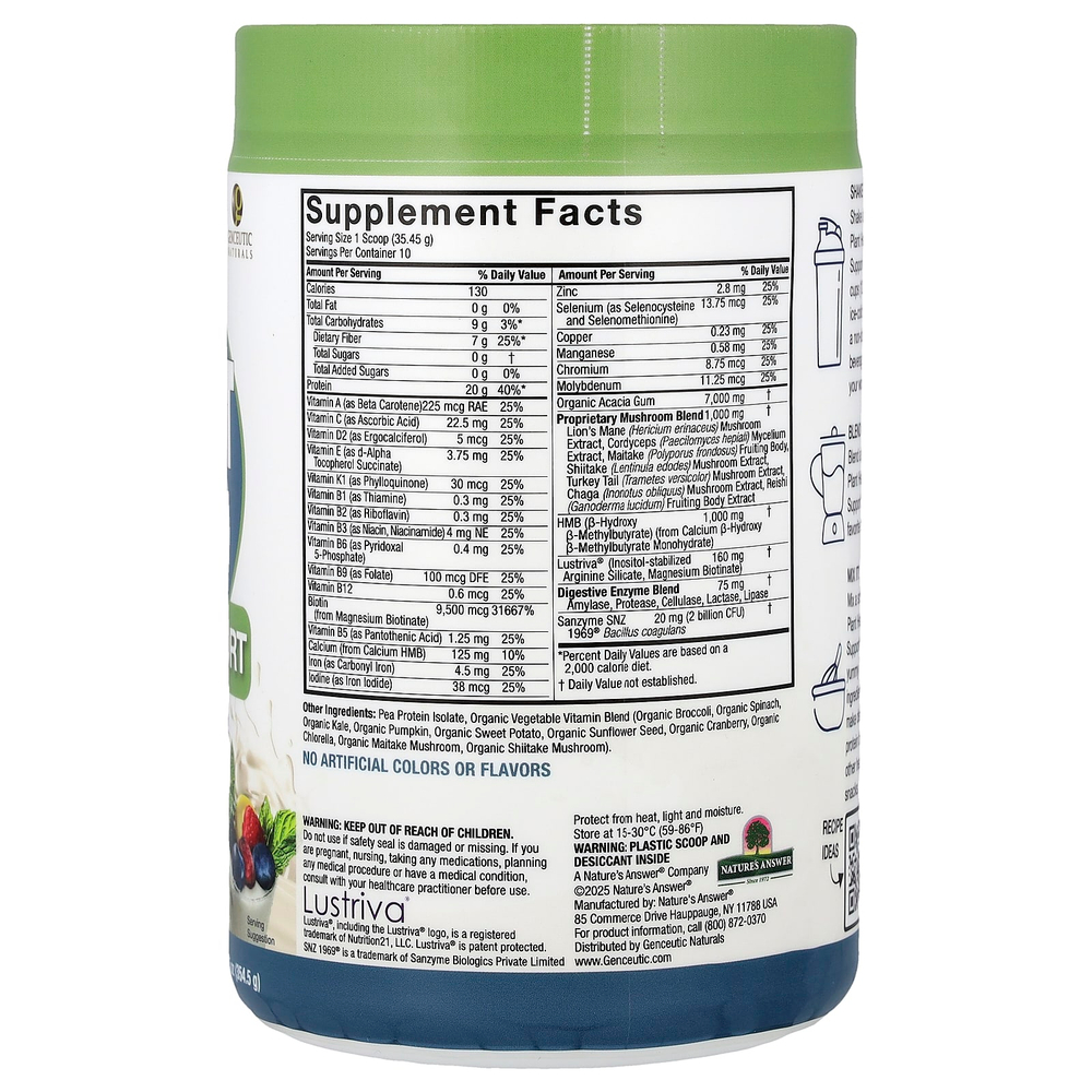 Genceutic Naturals, Clean Vegan Plant Head®, GLP-1 Support, смесь для смузи, без добавок, 354,5 г (12,5 унции)