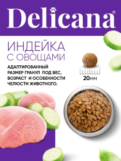 Delicana сухой полнорационный корм для взрослых собак круп пород, индейка с овощами, 18кг