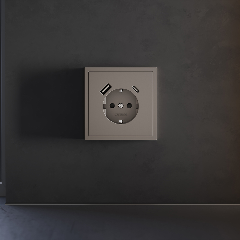 Накладка для розетки с заземлением и защитными шторками, с USB A+C, (капучино) Voltum S70 VLS001014
