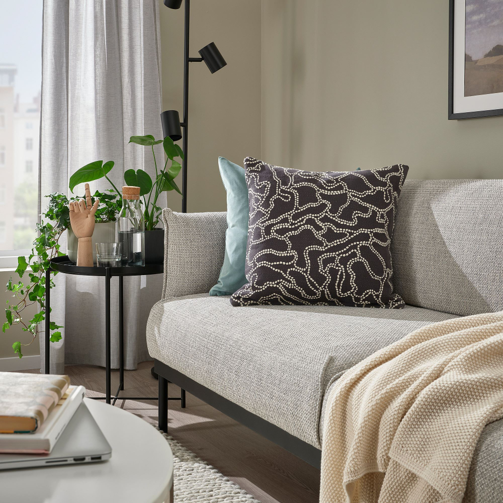Чехол на подушку IKEA GULDFLY (ГОЛЬДФЛАЙ), Антрацит, белый, 50x50 см