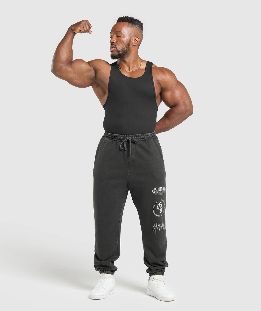 Штаны GYMSHARK Distressed Graphic Joggers Washed Black Acid