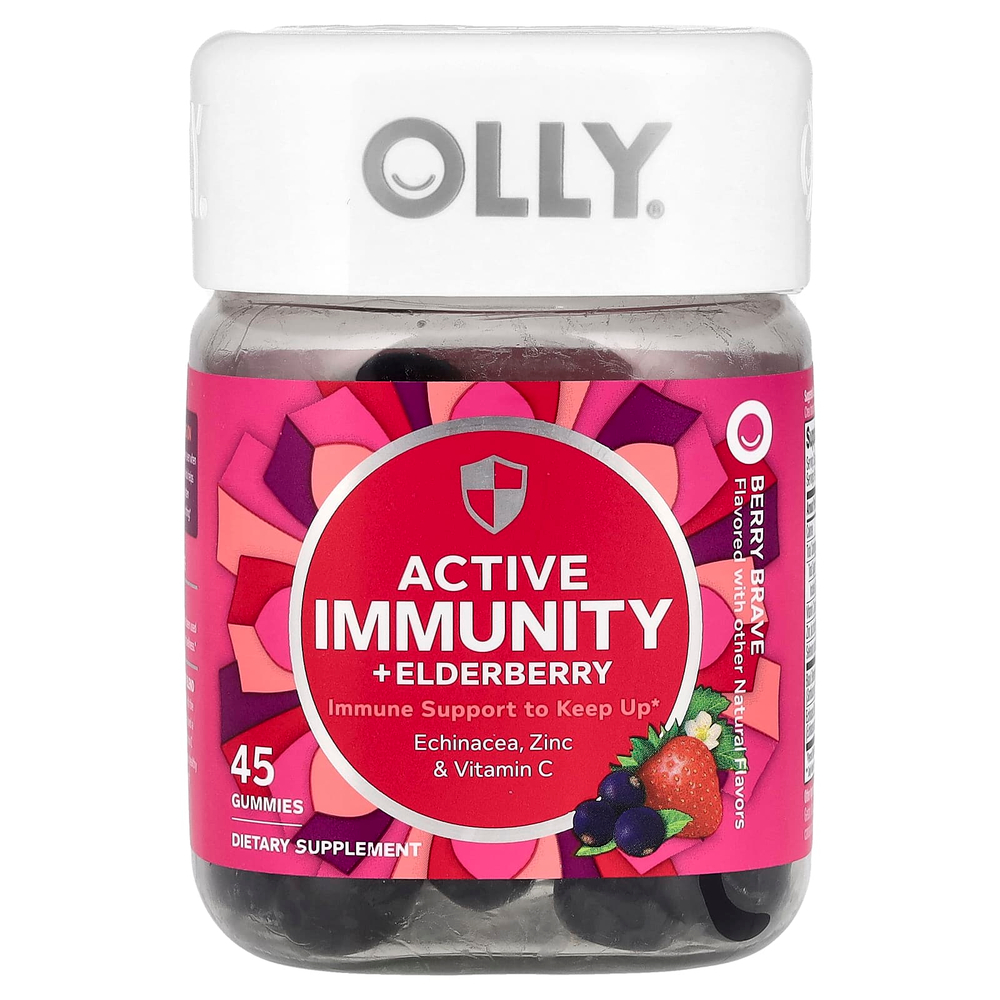OLLY, активный иммунитет + жевательные таблетки с бузиной, со вкусом ягод, 45 жевательных таблеток
