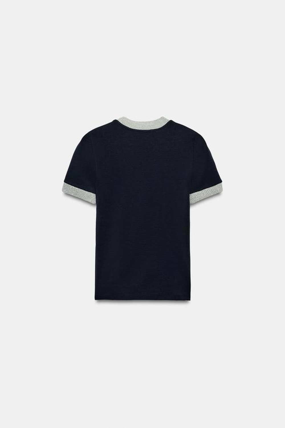 ZARA ФУТБОЛКА В РУБЧИК С КОНТРАСТНОЙ ОТДЕЛКОЙ, СИНИЙ/ЧЕРНЫЙ