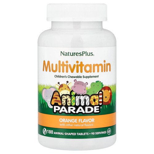 NaturesPlus, Animal Parade®, жевательные мультивитамины для детей, со вкусом апельсина, 180 таблеток в форме животных