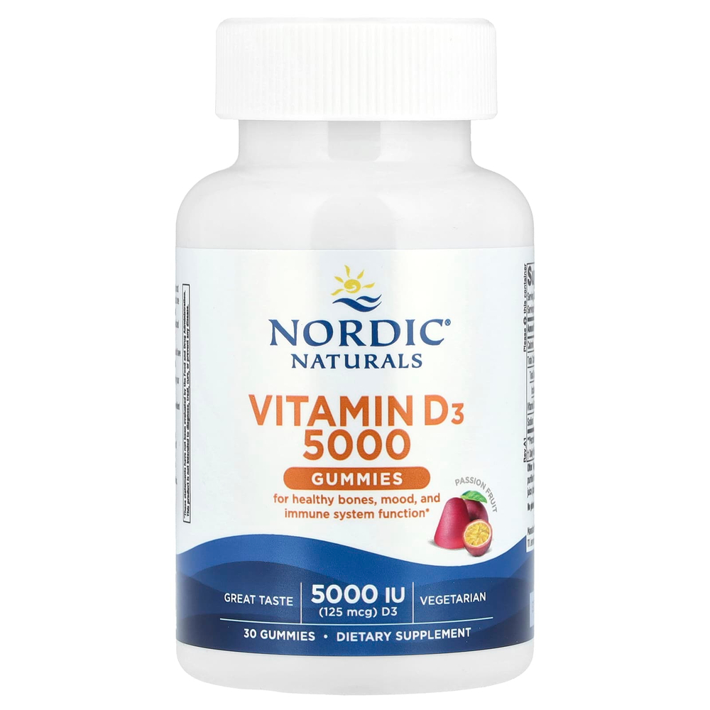Nordic Naturals, Витамин D3: 5000 жевательных таблеток, маракуйя, 30 жевательных таблеток