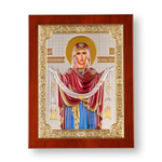 Покрова, икона прямоугольная с рамкой, красное дерево, эмаль 185х235