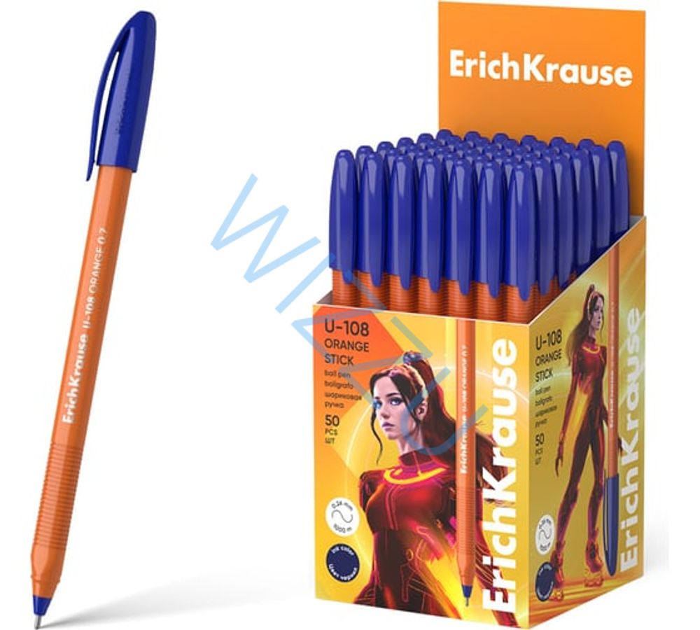 Ручка шариковая ErichKrause U-108 Stick Orange 0.7, Ultra Glide Technology, цвет чернил синий (в коробке по 50 шт.) Арт-47582