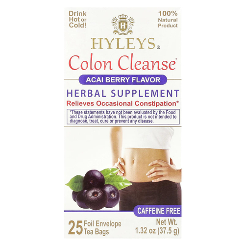 Hyleys Tea, Colon Cleanse, ягоды асаи, без кофеина, 25 чайных пакетиков в фольге, 37,5 г (1,32 унции)