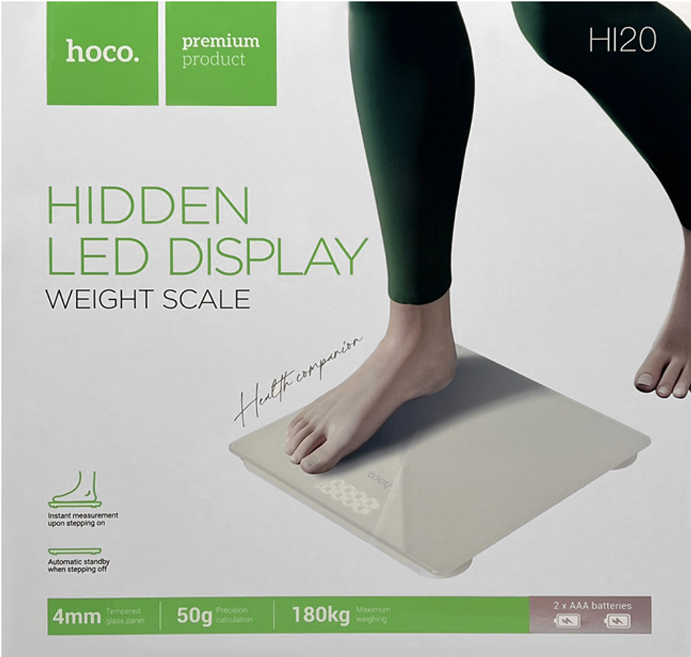 Весы электронные умные HOCO HI20, напольные, 0.5кг-180кг, дисплей White