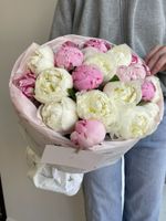 Авторский букет из розовых и белых пионов 17 шт