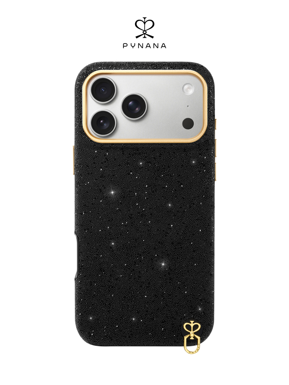 Чехол PYNANA для iPhone 18 Pro Max кожа, кристаллы, черный