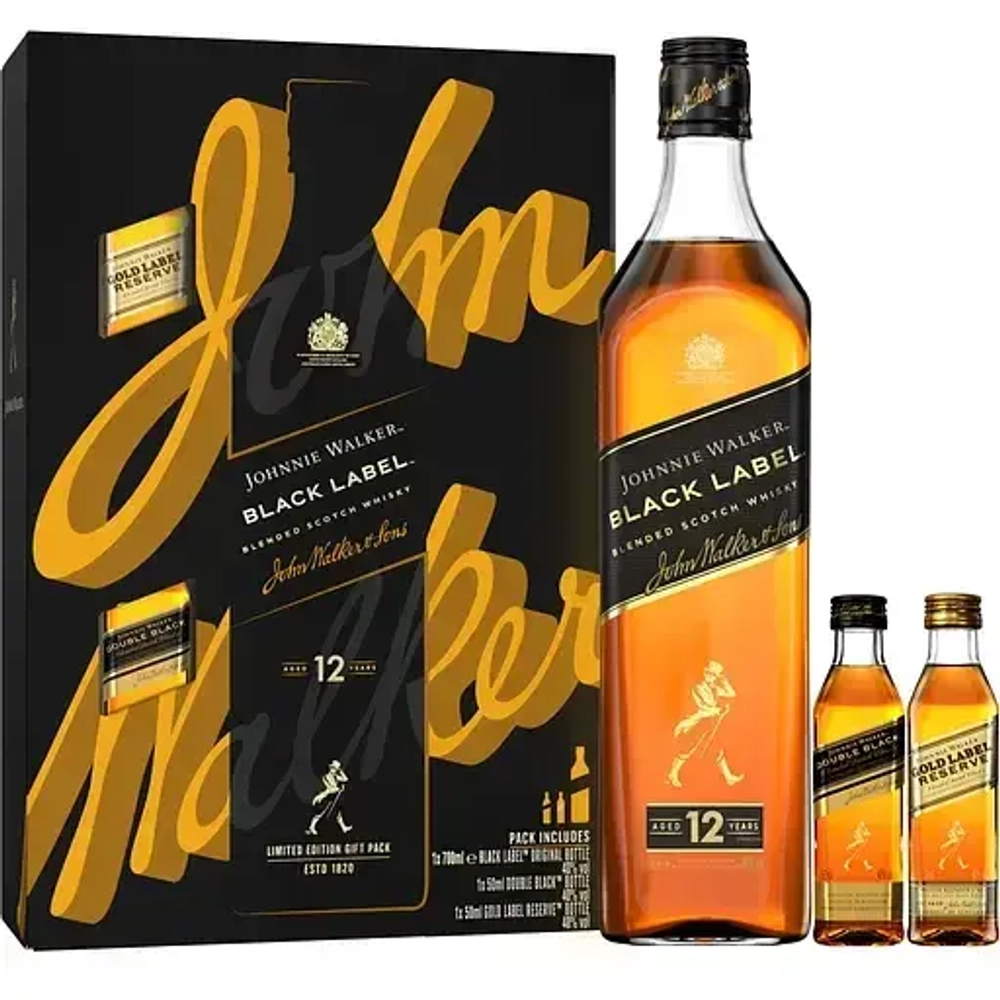 Виски Johnnie Walker Black Label 12 Y.O. 0,7 л. + 2 Johnnie Walker 0,05 мл. В подарочной упаковке