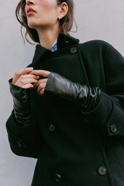 ZARA ДЛИННЫЕ КОЖАНЫЕ МИТЕНКИ 100%, ЧЕРНЫЙ