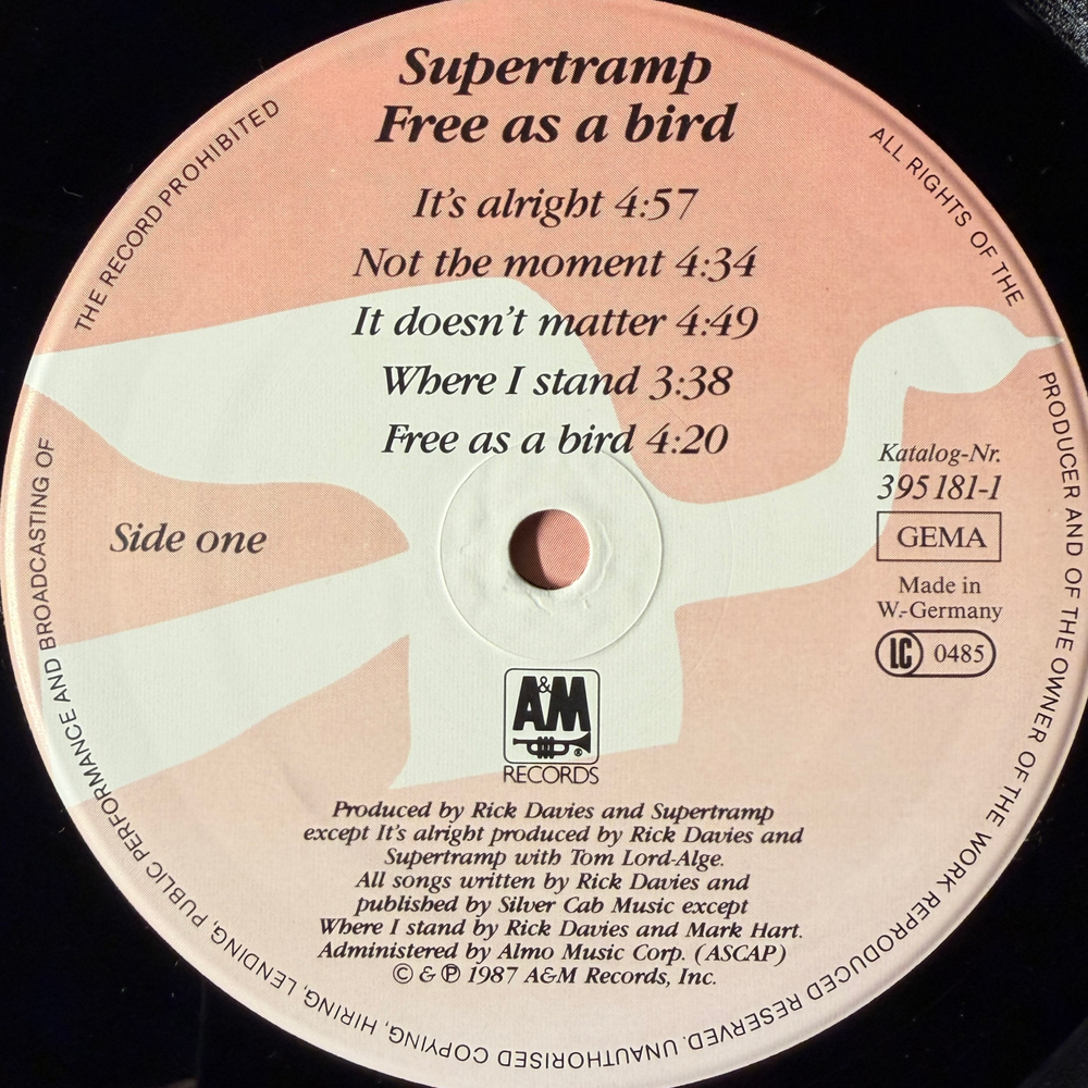 Supertramp ‎– Free As A Bird (Германия 1987г.)