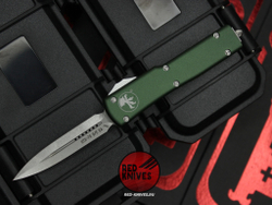 Нож Microtech UTX-70 A+++ D/E GREEN - серый клинок апокалиптик, рукоять темно зеленая