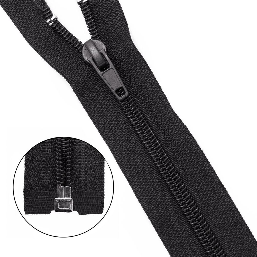 Молния спираль (витая) Т5 (5 мм) 1 зам., разъем., 50 см, 580 черный, 10 шт