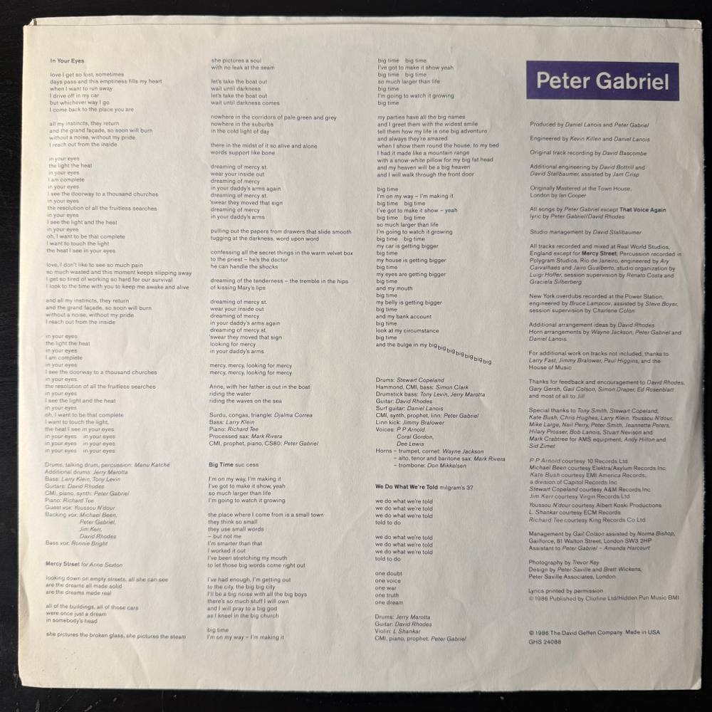 Peter Gabriel – So (США 1986г.) Т