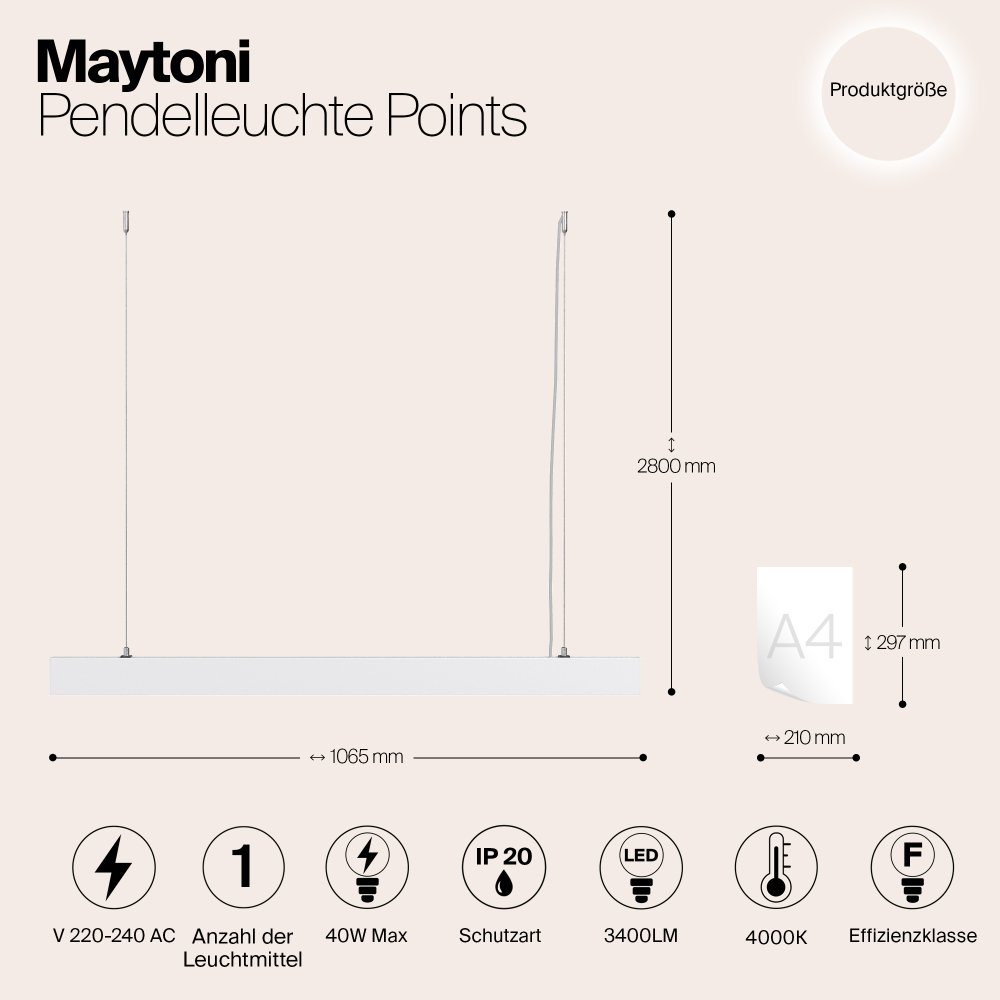 Подвесной светодиодный светильник Maytoni Vinder P050PL-L40W4K белый
