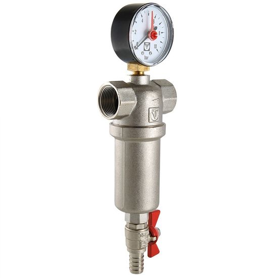Фильтр промывной Valtec 1/2" 1000/250 мкм с манометром (VT.389.N.04)