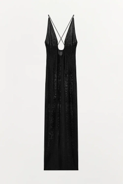 ZARA ДЛИННОЕ ТРИКОТАЖНОЕ ПЛАТЬЕ, ЧЕРНЫЙ