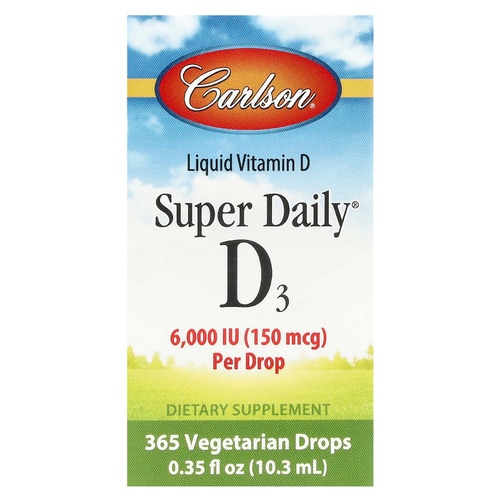 Carlson, Super Daily® D3, 150 мкг (6000 МЕ), 10,3 мл (0,35 жидк. Унции)
