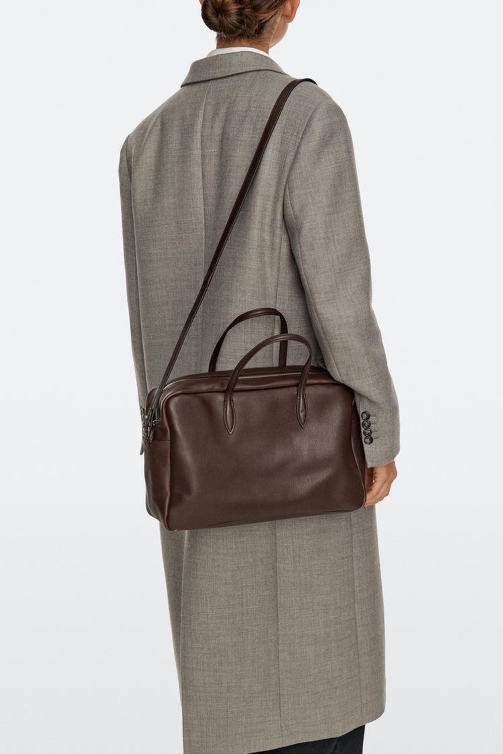 Massimo Dutti Средняя цилиндрическая сумка из кожи наппа, коричневый