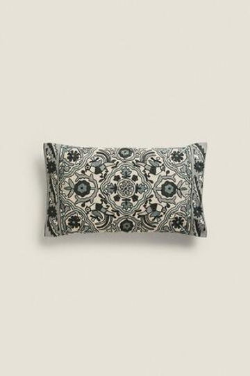 ZARA HOME ХЛОПКОВЫЙ ЧЕХОЛ ДЛЯ ДЕКОРАТИВНОЙ ПОДУШКИ С ВЫШИВКОЙ, СВЕТЛО-БЕЖЕВЫЙ