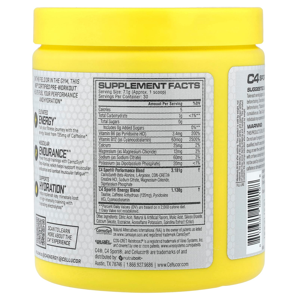 C4 / Cellucor, C4 Sport, предтренировочный, голубая малина,  213 г (7.5 унций)