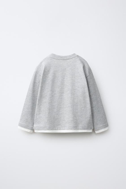 ZARA ФУТБОЛКА С ДЛИННЫМИ РУКАВАМИ, СЕРЫЙ МЕЛАНЖ