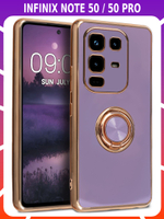 Стильный глянцевый чехол для INFINIX NOTE 50 / 50 PRO с кольцом-подставкой и бархатной подкладкой