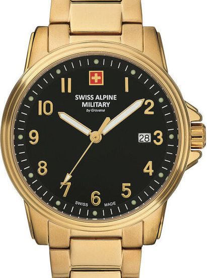 С браслетом Мужские наручные часы с золотым браслетом Swiss Alpine Military 7011.1117 mens 40mm 10ATM