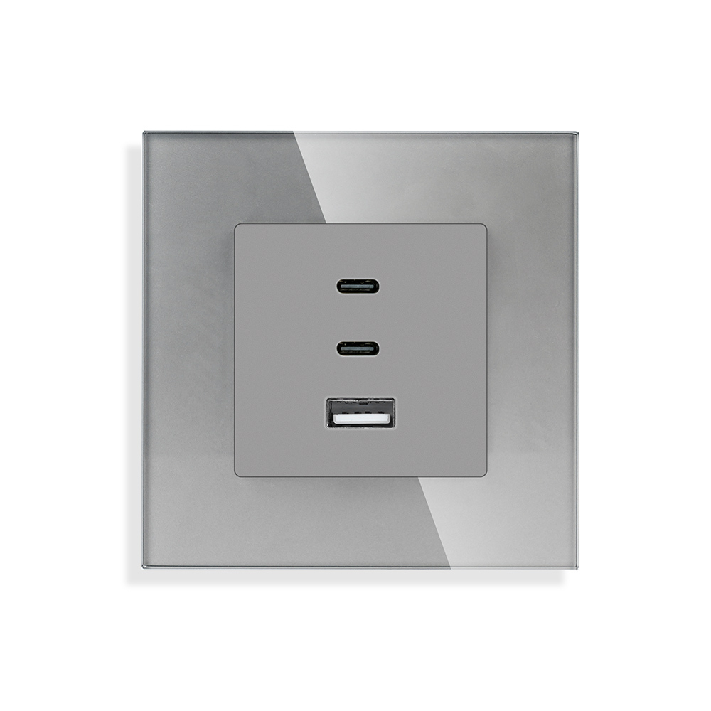Блок зарядки в рамку 65W TYPE A+C+C 65WUSB серый, фото 2