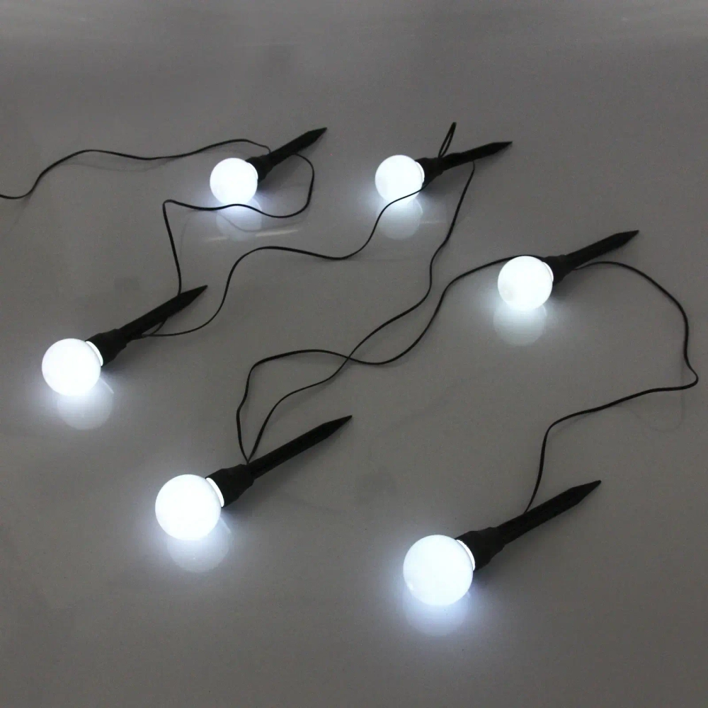 Гирлянда для улицы «Светящийся шар» 3.5 м 6 ламп LED (d=5 см) чёрн.пров, 1 реж.,IP-54, Белый (солнечная батарея)