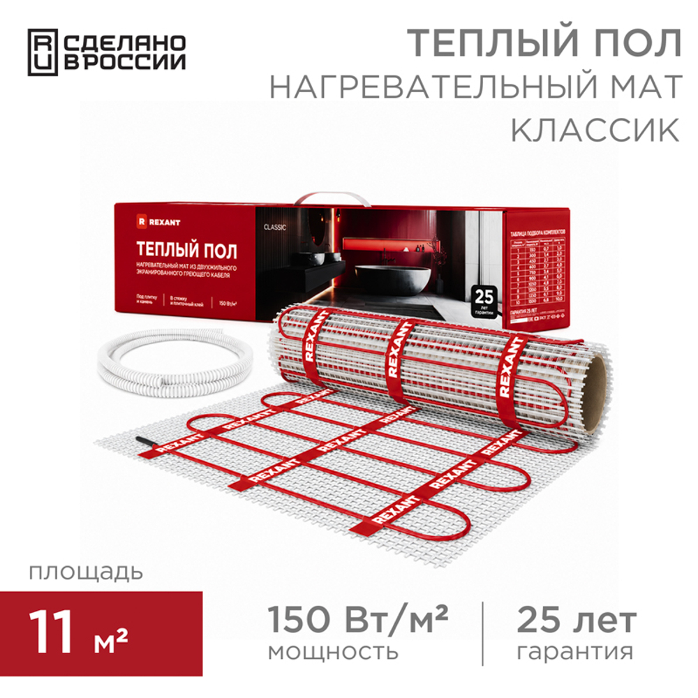 Тёплый пол (нагревательный мат) Classic RNX-11,0-1650 (площадь 11,0 м2 (0,5 х 22,0 м)), 1