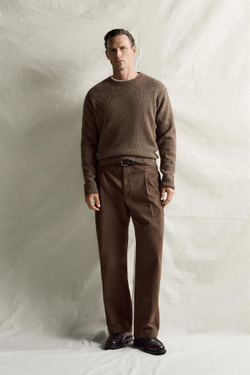 ZARA БРЮКИ RELAXED FIT СО СКЛАДКАМИ, ШОКОЛАДНЫЙ